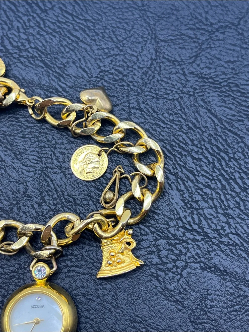 Gold Charm Bracelet Watch with Decorative Charms Crown Hearts Key  Charms
